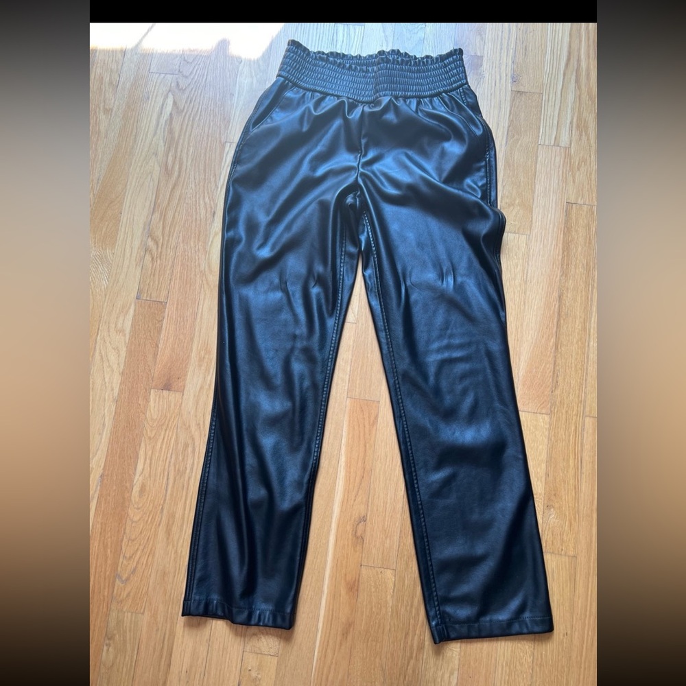 Joie Black Faux Leather High Rise Elastic Waist Trouser Pants Womens Size M